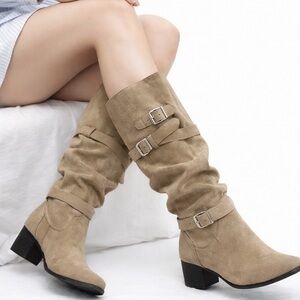 Faux Suede Western Cowboy Boots